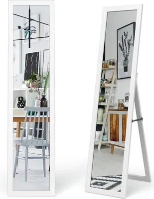 Image de Miroir complet 2 en 1 miroir pleine longueur avec cadre en bois 37 x 155 cm blanc