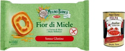 Produktbild von 6x Mulino Bianco Fiori di miele senza glutine Shortbread kekse biscuits Cookies mit Millefiori Honig, glutenfrei, gluten free 250 g + Italian gourmet polpa 400g