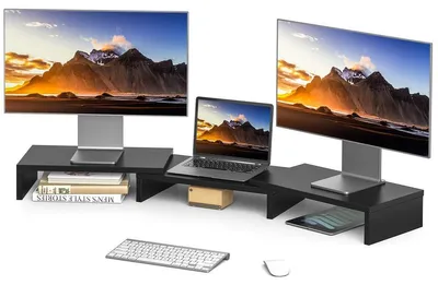 Produktbild von Monitorständer Monitorerhöhung Bildschirmständer - 84 cm bis 123,2 cm - Höhenverstellbar - Schwarz - Für 2 Monitore