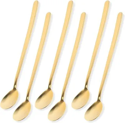 Produktbild von Latte Macchiato Löffel Set in Schwarz, Silber oder Gold - 6 oder 12 Stück