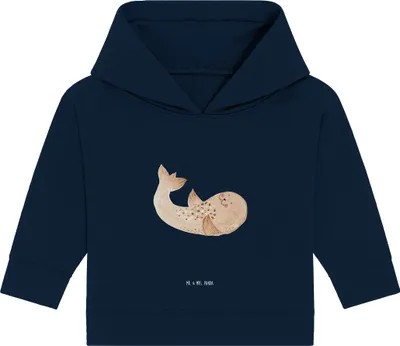 Produktbild von Mr. & Mrs. Panda Organic Baby Hoodie Robbe Liegen 12. - 18. Monat - French Navy - Geschenk, Strand, Kapuzenshirt, Freude, Kapuzensweatshirt, Robben, Nordsee, Seehund