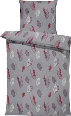 Produktbild von Winter Bettwäsche 135x200 cm Blätter grau bordeaux rot Flausch Warme Fleece
