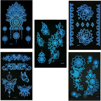 Produktbild von INF Leuchtende temporäre Tattoo-Aufkleber - Henna Körperkunst, 10 Stück