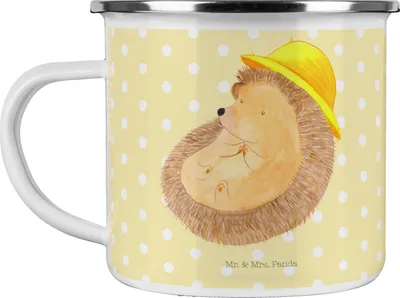 Produktbild von Mr. & Mrs. Panda Emaille Tasse Igel Beten - Gelb Pastell - Geschenk, Lustige Sprüche, Pott, Kaffeepott, Gott, Haferl, Genießen, Becher, Sonnenhut, Amen, Teetasse