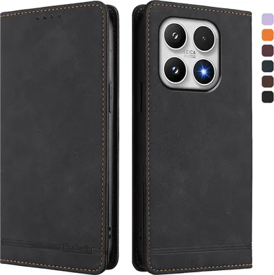 Image de Etui pour Xiaomi 17, étui rétro en cuirPolyuréthaneavec support et fentes pour cartes de crédit Noir