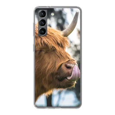 Produktbild von MuchoWow® Handyhülle Schutzhülle Hülle für Samsung Galaxy S21 Schottischer Highlander - Nase - Baum Silikon Softcase Handy Hülle - Softcase