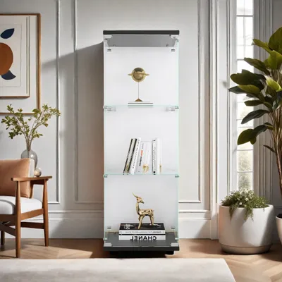 Produktbild von UnboxG Standvitrine | Vitrine Schrank mit 3 Regalböden, Hochglanz mit Regal, Bücherschrank