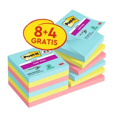 Immagine prodotto di Post-it® R330-SSCOS-P8+4 Haftnotizblock Super Sticky Z-Notes Cosmic Collection - 76 x 76 mm, sortiert, 12x 90 Blatt