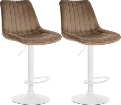 Produktbild von CLP 2er Set Barhocker Toni Samt drehbar und stufenlos höhenverstellbar braun Material Gestell Metall matt weiss