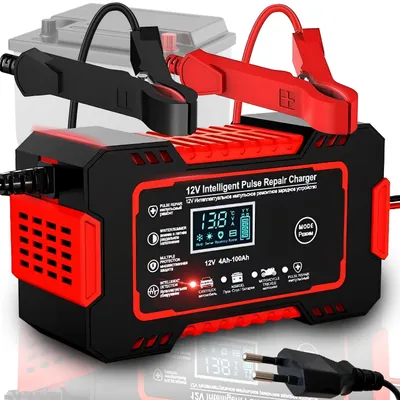 Produktbild von 6A Autobatterie Ladegerät, 12V/24V Smart vollautomatische KFZ Batterieladegerät Temperaturkompensation für Auto LKW Motorrad Rasenmäher Boot Retoo