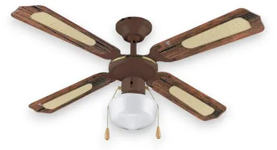 Obrázok produktu pre Stropný ventilátor s priemerom 107 cm so 4 lopatkami v štýle vintage dreva a samostatným skleneným svietidlom – Drevo