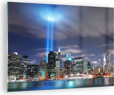 Produktbild von Bilder auf glas - Wolkenkratzer Lichter Ansicht - 70x50cm - Glasbilder - Wandbilder - Kunstdruck - zum Aufhängen bereit - Wanddekoration aus Glas - Glas Bilder - Wandbild auf Glas - GAA70x50-0220