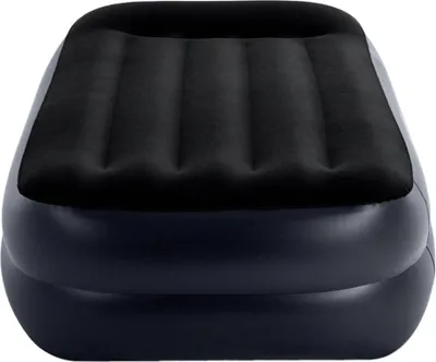 A black inflatable air mattress with a flocked top surface.