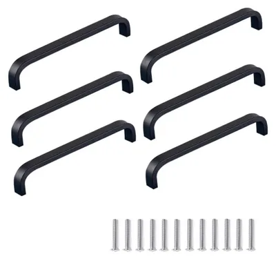 Image de Poignées en aluminium noir pour meubles, armoires et tiroirs, 128 mm