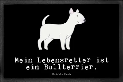 Produktbild von Mr. & Mrs. Panda Fußabstreifer Bullterrier Lebensretter 40 x 60 cm - Schwarz - Geschenk, fußmatte, Fußabtreter, Abtreter, Fussmatte, Schmutzfangmatte