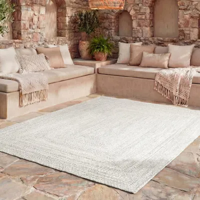 Produktbild von Volero - Outdoor Jute Teppich - Bali Weiß - 160x230 cm - Wohnzimmer, Esszimmer, Balkon, Garten, Terrasse - Boho, Ländlich