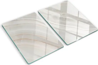 Produktbild von Tulup Glas Herdabdeckplatte - 2x40x52 cm - Glaskeramikkochfeld-Abdeckung Spritzschutz Glasabdeckplatte Kochplattenabdeckung und Schneidebrett - Zweiteilig - Kunst: modern & klassisch - Marmor Textur - Beige