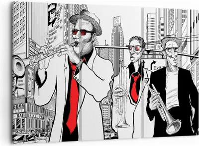 Produktbild von Bild auf Leinwand - Leinwandbild - Jazz Musik Musiker - 105x70cm - Wand Bild - Wanddeko - Leinwanddruck - Bilder - Kunstdruck - Wanddekoration - Leinwand bilder - Wandkunst - CE105x70-3565