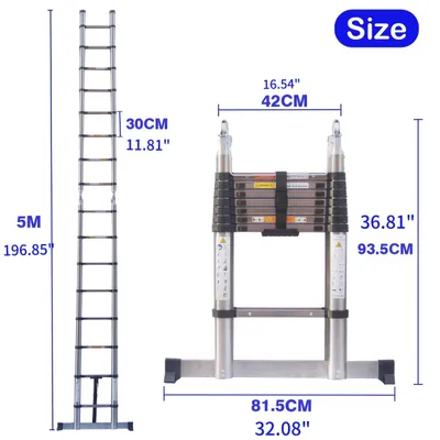 Image de Échelle télescopique - Échelle extensible - Échelle pliante - Échelle en A - Échelle multifonctionnelle - Acier inoxydable