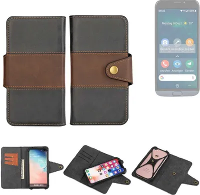 Produktbild von K-S-Trade Handyhülle Schutzhülle Hülle Bookstyle Wallet-Case kompatibel mit Doro 8050 Bumper Rundumschutz schwarz-braun 1x