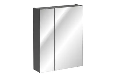 Image de Armoire De Salle De Bain Avec Miroir 60 Cm 2 Portes Gris Moderne Pratique