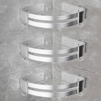 Produktbild von Famanu Duschregal Dreieckig - Aluminium Badezimmerregal mit Haken, Set von 3 Stück
