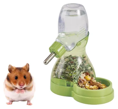 Immagine prodotto di Bottiglia per criceti 2-in-1 con dispenser per cibo, colore verde, capacità 90 ml