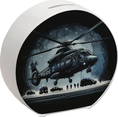 Produktbild von Spardose Polizeihubschrauber aus Keramik, bunt, ca. 13 cm hoch, 14 cm breit, 5 cm tief