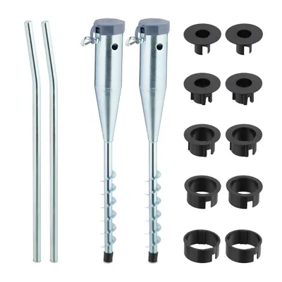 Produktbild von Relaxdays Bodenhülse, 2er Set, Sonnenschirm & Wäschespinne, zum Eindrehen, 25-55 mm Stangendicke, Bodendorn, silber/grau