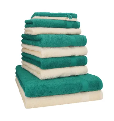Produktbild von Betz 10-tlg. Handtuch-Set PREMIUM 2 Duschtücher 4 Handtücher 2 Gästetücher 2 Waschhandschuhe  Farbe: smaragdgrün & beige