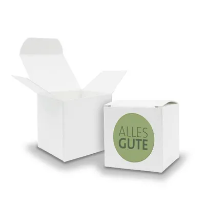 Produktbild von SET Alles GUTE (Motiv20) 24x Faltschachtel Würfel 6,5cm weiß  + Sticker