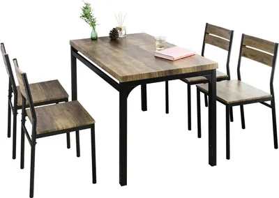 Image de SoBuy Ensemble de 3 pièces table à manger avec 4 tabourets - set de table et 4 chaises - style industriel - pour cuisine, salle à manger, salon