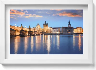 Produktbild von Städtische Landschaft am Abend– Wandbild mit Rahmen – Gerahmtes Bild  – Wanddekoration – 30x20 cm –  Weiß Rahmen