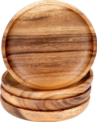 Produktbild von 4er Set Runde Teller Akazie Ø15cm Holzteller Snackteller Akazienholz Handgefertigt Dekoteller Deko Unikat Tischdeko Ablage