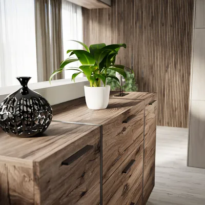 Obrázok produktu pre Nábytková súprava ONYX LOFT Flagstaff Oak, čierne úchyty