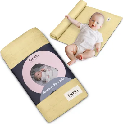 Produktbild von Lionelo Babywickel Bamboo Swaddle, Babydecke Aus 100% Natürlicher Bambusbaumwolle, Größe 120x120 cm, Mulltücher, Kinderdecke, Angenehmes stoff, Gelb