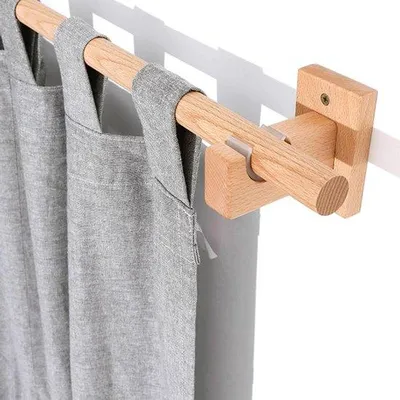 Image de Tringle de penderie en chêne massif - Tringle simple pour fenêtre - Fixation murale - Tringle en chêne - jusqu'à 320 cm de hauteur - aspect chêne naturel