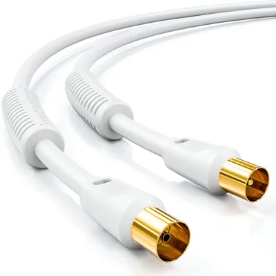 Image de Câble d'antenne TV deleyCON, 10 mètres, câble coaxial IEC, 2 noyaux ferrite, blanc – Longueur : 10 mètres