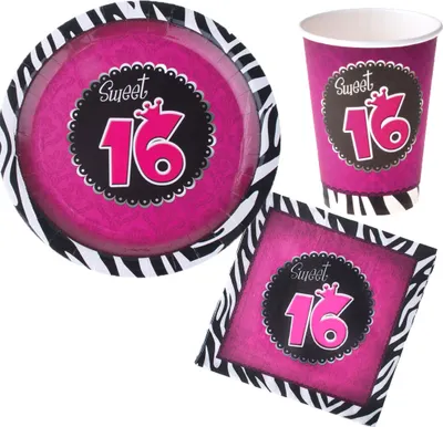 Produktbild von Set 16 Jahre Geburtstag Sweet 16 pink schwarz 36 Teile Größe: ohne Attribut