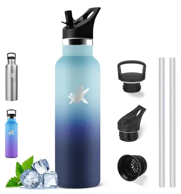 Produktbild von Edelstahl Trinkflasche 0,75L mit Strohhalm, Wasserflasche, isoliert,