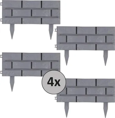 Four garden edging pieces with a brick pattern, arranged in a collage with a '4x' graphic.