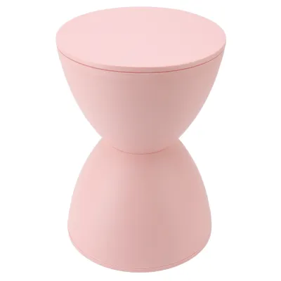 Produktbild von Sanduhrförmiger Hocker aus Kunststoff, moderner, schlichter nordischer Stil, runder Haushaltshocker für Badezimmer und Umkleidekabine, rosa