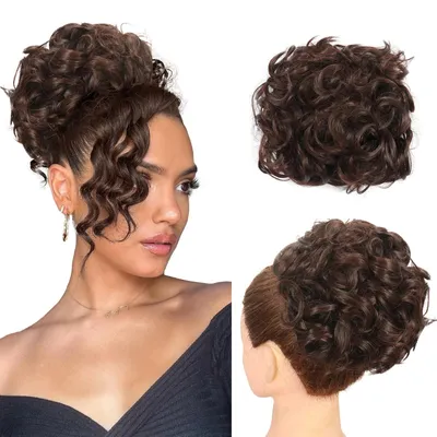Produktbild von Synthetischer Dutt Haarteil - Lockiger Chignon - Clip-in mit Kämmen - Messy Bun Haarknoten - Hitzebeständige Faser - Für Damen und Mädchen - Farbe M2-33