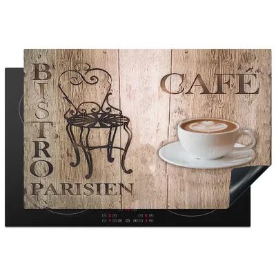 Produktbild von KitchenYeah© Herdabdeckplatte Bistro Parisien - Café - Kaffee - Jahrgang , 81x52cm, Küche Deko, Glaskeramikkochfeld Herdabdeckung, Abdeckplatte fùr Kochfeld