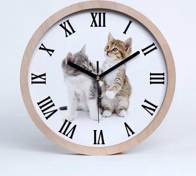 Produktbild von Holzuhr 25fi cm wanduhr - schwarze Spitzen - zwei kleine Katzen