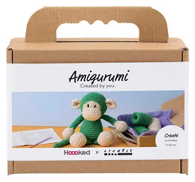 Image de Kit créatif Amigurumi, singe, vert, crème