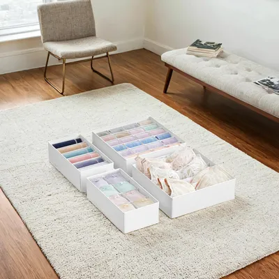 Produktbild von SONGMICS Wäscheboxen faltbar 8-teiliges Set, Schubladen-Organizer für Kleiderschrank, Aufbewahrungsbox für Socken, BHs, Krawatten, Weiß