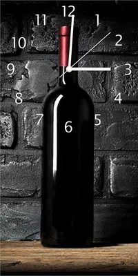Produktbild von Wallario Design Wanduhr bedruckt, Größe 30 x 60 cm, Motiv: Rotwein-Flasche am Abend