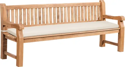 Produktbild von Gartenbank Teakbank DABEL - Holz Creme 220x61x93 cm | Holzbank 220 Cm Mit Sitzkissen Gartenbank Sitzbank Mit Lehne Wetterfest Bank Garten Terrasse