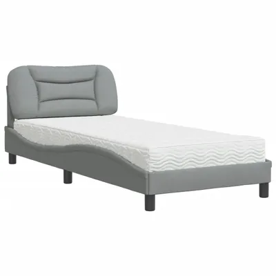 Zdjęcie produktu dla Maison Exclusive – łóżko z materacem „Hvar” w kolorze jasnoszarym, 90 x 200 cm, materiałowe